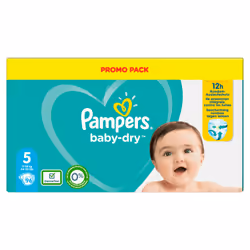 Pampers Baby-Dry Size 5, 96 Nappies, Up To 12h Protection, 11-16kg, Boy/Girl, Tape diaper, 11 kg, 16 kg, White, Velcro