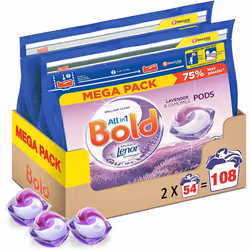 Bold All-in-One Pods Washing Liquid Laundry Detergent Tablets/Capsules, 108 Washes (54 x 2), Lavender and Camomile Scent