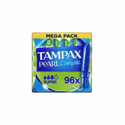 Tampax Compak Pearl Tampons, Super, with Plastic Applicator x 96