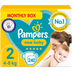 Pampers Baby Nappies Size 2 (4-8 kg/9-18 Lb), New Baby, 240 Count, MONTHLY SAVINGS PACK, Baby Essentials for Newborn