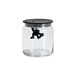 A Di Alessi Glass Gianni Jar A Little Man Holding On Tight Small Kitchen Box with Hermetic Lid in Thermoplastic Resin, Black