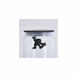 A Di Alessi Glass Gianni Jar A Little Man Holding On Tight Medium Kitchen Box with Hermetic Lid in Thermoplastic Resin, Black