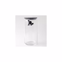 A Di Alessi Glass Gianni Jar A Little Man Holding On Tight Large Kitchen Box with Hermetic Lid in Thermoplastic Resin, Black