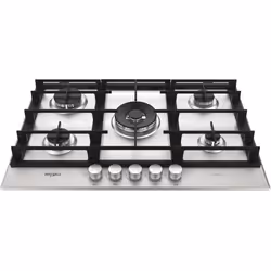 Whirlpool GMW7552/IXL, Black, Stainless steel, Built-in, 73 cm, Gas, Stainless steel, 5 zone(s)