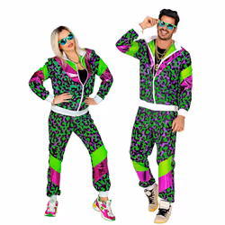 Adult neon leopard print tracksuit costume - L