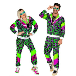 Adult neon leopard print tracksuit costume - L