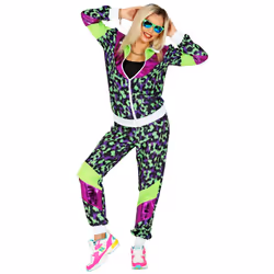 Adult neon leopard print tracksuit costume - L