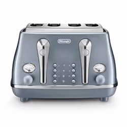 De’Longhi Icona Metallics, 4 slice(s), Blue, Stainless steel, Ice Blue, Level, 1800 W