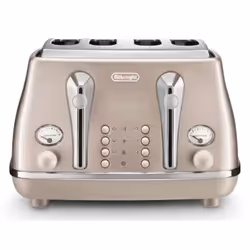 De’Longhi Icona Metallics, 4 slice(s), Beige, Stainless steel, Buttons, 1800 W, 240 V