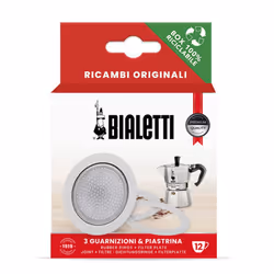 Bialetti 3 Gaskets (Rubber Rings) 1 Filter Plate Replacement for Moka 12 Cups