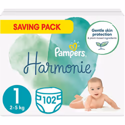 Pampers Baby Nappies Size 1 (2-5 kg / 4-11 lbs), Harmonie, 102 Count, SAVING PACK, Baby Essentials For Newborn