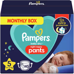 Pampers Baby-Dry Night Nappy Pants Size 5, 140 Nappies, 12kg-17kg, Pampers Night Pants Offer Extra Protection All Night Long