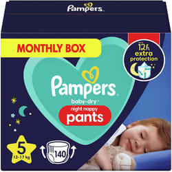 Pampers Baby-Dry Night Nappy Pants Size 5, 140 Nappies, 12kg-17kg, Pampers Night Pants Offer Extra Protection All Night Long