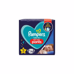 Pampers Baby-Dry Night Nappy Pants Size 5, 28 Night Nappies, 12kg-17kg, Essential Pack, Pampers Most Absorbent Pants for Extr ...