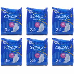 6 x Always Maxi Classic Night Pads 8 Pack