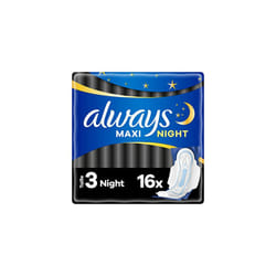 Maxi Sanitary Towels, Size 3, Night, 16 Towels with Wings, Very Abundant Night Flow, Ultra Absorbent Heart and Leak Proof Barriers