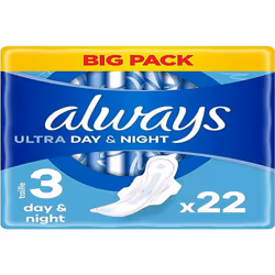 Ultra Sanitary Towels Day & Night (Size 3) Wings X22 Pads, Super Absorbent and Ultra Thin, for Menstrual Periods