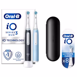 Oral-B iO iO3 Matt Black & Ice Blue Electric Toothbrush, Adult, Rotating-oscillating toothbrush, Daily care, Sensitive, White ...