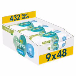 Harmonie Aqua Baby Wipes Plastic Free 9 Packs, 432 Baby Wet Wipes, Help restore natural skin pH, with 99% Water