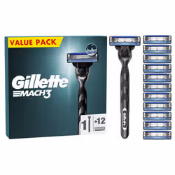Mach3 Men's Razor + 12 Razor Blade Refills, 3 Blades for a Smooth Shave, Fits All Mach3 Handles