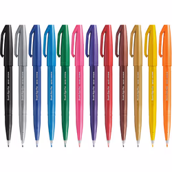 Pentel SES15C Brush Sign Pen Flexible Fiber Tip Marker 12 Colors Ass.ti