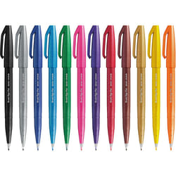 Pentel SES15C Brush Sign Pen Flexible Fiber Tip Marker 12 Colors Ass.ti
