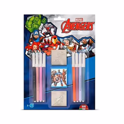 Marvel Avengers Wooden Backed Rubber Stamp And Pens Set