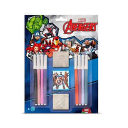 Marvel Avengers Wooden Backed Rubber Stamp And Pens Set
