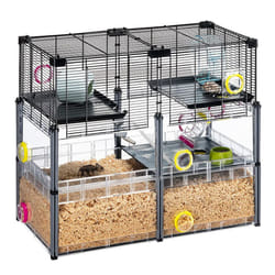 Ferplast Large Hamster Cage, Mouse Cage MULTIPLA Hamster Crystal, in Metal Mesh and Recycled Plastic, with Accessories, Black, Medium
