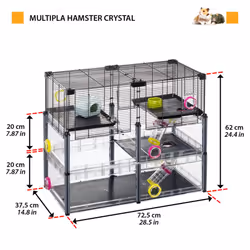 Ferplast Large Hamster Cage, Mouse Cage MULTIPLA Hamster Crystal, in Metal Mesh and Recycled Plastic, with Accessories, Black, Medium