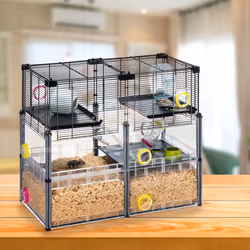 Ferplast Large Hamster Cage, Mouse Cage MULTIPLA Hamster Crystal, in Metal Mesh and Recycled Plastic, with Accessories, Black, Medium