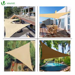 VOUNOT HDPE Sun Shade Sail Triangle with Fixing Kits, 5x5x5M, Ivory