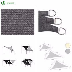 VOUNOT HDPE Sun Shade Sail Triangle with Fixing Kits, 3x3x3M, Grey - Additional view 4