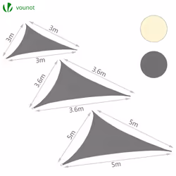VOUNOT HDPE Sun Shade Sail Triangle with Fixing Kits, 3x3x3M, Grey - Additional view 6