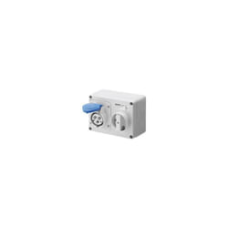Gewiss GW66004 Horizontal Interlocked Socket Outlet, IP44, 6 Reference, 2P+E Pole, 200V-250V, 16 A, 50 Hz/60 Hz, Blue