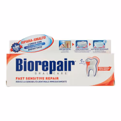 Biorepair:Fast Sensitive Repair Toothpaste with microRepair, New Formula  2.5 Fluid Ounce (75ml) Tube [ Italian Import ]