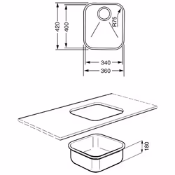 Smeg UM40, Undermount sink, Rectangular, Stainless steel, Stainless steel, 1 bowls, 360 mm