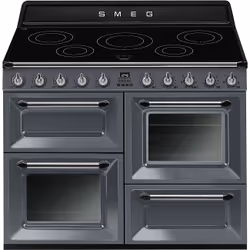 Smeg TR4110IGR, Freestanding cooker, Grey, Buttons, Stainless steel, Enamel, Zone induction hob