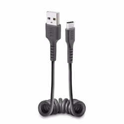 SBS Data cable and Type-C spiral cable, 0.5 m, USB A, USB C, USB 2.0, Black