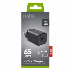SBS TETRGANUSB2C65W mobile device charger Universal Black AC Fast charging Indoor