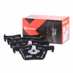 Brake pad set; BREMBO; prepared for wear warning indicator with anti-squeak plate without accessories; for BMW; 2464312, 3420 ...