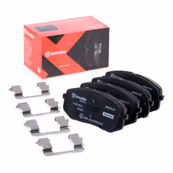 Brake pad set; BREMBO; with acoustic wear warning with anti-squeak plate with accessories; for KIA, HYUNDAI; 581012SA50, 5810 ...