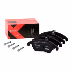 Brake pad set; BREMBO; prepared for wear warning indicator with brake caliper screws, with piston clip, with anti-squeak plat ...