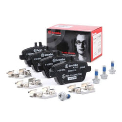 BREMBO P 50 091X Brake pad set prepared for wear warning indicator with brake caliper screws, with anti-squeak plate with accessories