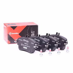 Brake pad set; BREMBO; prepared for wear warning indicator with brake caliper screws, with anti-squeak plate with accessories ...