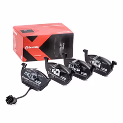 Brake pad set; BREMBO; incl. wear warning contact with anti-squeak plate without accessories; for VOLKSWAGEN, SKODA, AUDI, SE ...