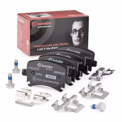 Brake pad set; BREMBO; prepared for wear warning indicator with brake caliper screws, with anti-squeak plate with accessories ...