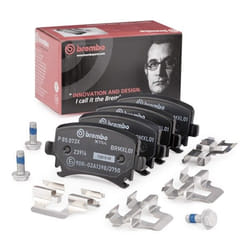 BREMBO P 85 073X Brake pad set prepared for wear warning indicator with brake caliper screws, with anti-squeak plate with accessories