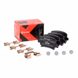Brake pad set; BREMBO; prepared for wear warning indicator with brake caliper screws, with anti-squeak plate with accessories ...