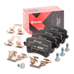 BREMBO P 85 099X Brake pad set excl. wear warning contact with brake caliper screws, with anti-squeak plate with accessories AUDI: A5 B8 Coupe